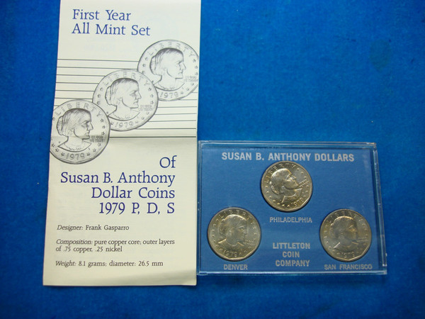 1979 Susan B. Anthony Dollars (P-D-S) UNC Set in Custom Holder & Brochure