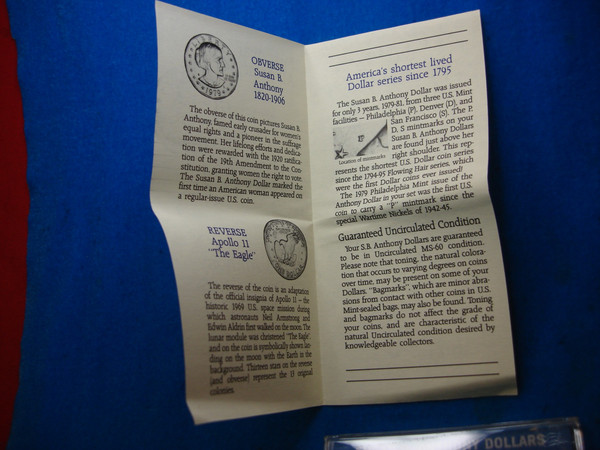 1979 Susan B. Anthony Dollars (P-D-S) UNC Set in Custom Holder & Brochure