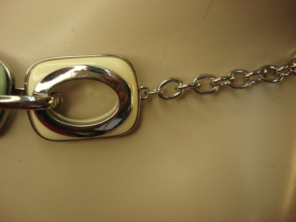 Vintage Silver Tone Necklace with Cream & Jade Green Pendants - Adjustable 18-21 Inch