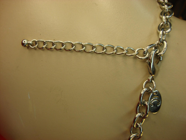 Vintage Silver Tone Necklace with Cream & Jade Green Pendants - Adjustable 18-21 Inch