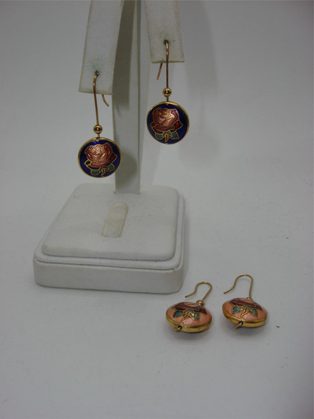 Vintage Cloisonne Enamel Earrings (2 Pairs) - Colorful, Estate Collection