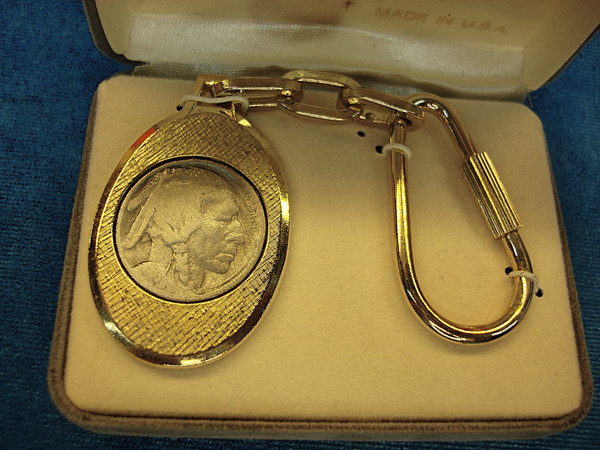 Vintage Foster Buffalo Nickel Keychain - Gold Tone, New & Unopened