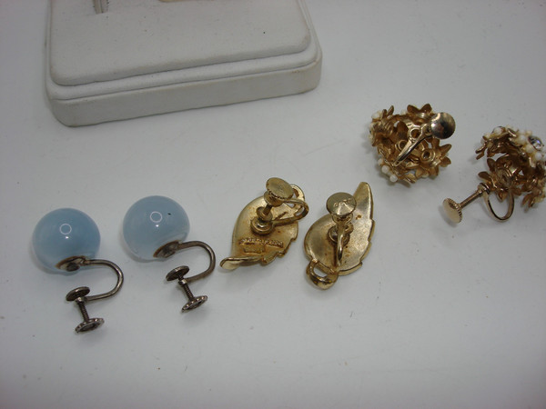 Vintage Screw Back Earrings Lot - Coro, Sterling Moonstone & More (1950s-60s)