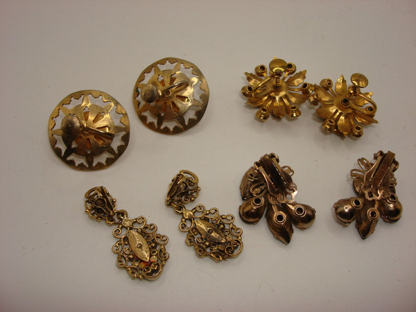 Vintage 1960s-70s Screw Back Earrings Set (4 Pairs) - Gold Tone, Rhinestones & Enamel
