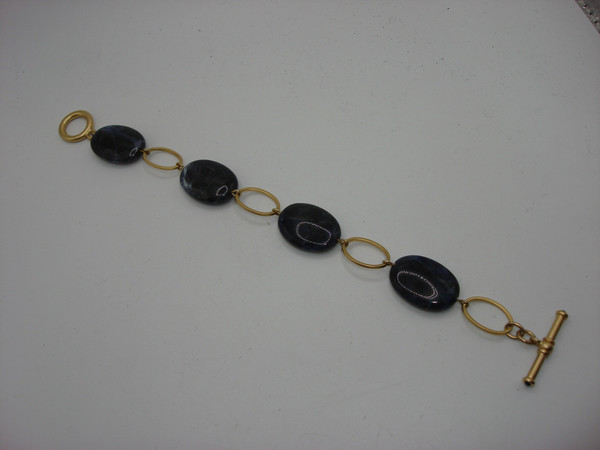 Vintage Ralph Lauren Sodalite Toggle Bracelet - Brushed Gold Tone, Mint Condition