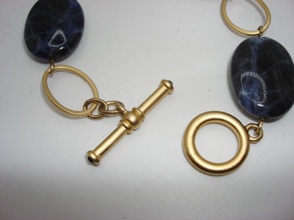 Vintage Ralph Lauren Sodalite Toggle Bracelet - Brushed Gold Tone, Mint Condition