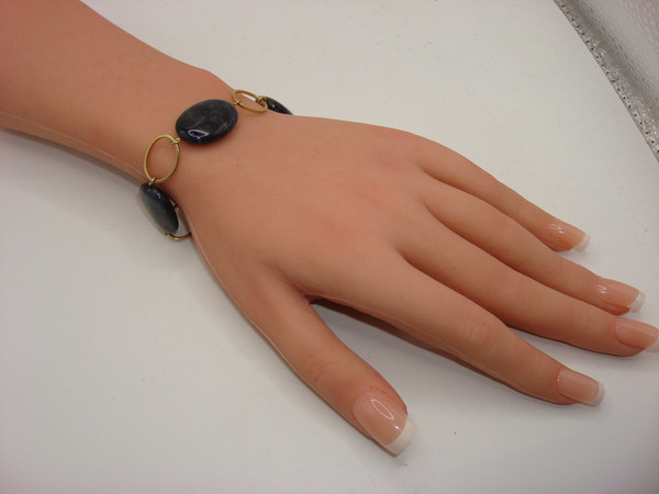 Vintage Ralph Lauren Sodalite Toggle Bracelet - Brushed Gold Tone, Mint Condition