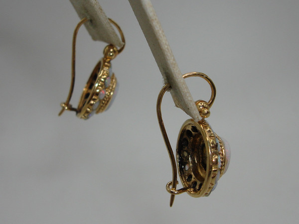 Antique 14K Gold Fiery Opal Earrings | 2.5 CTW, Halo Design & French Wires