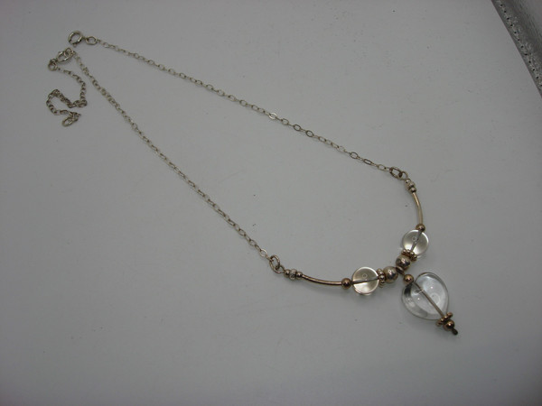 Vintage Sterling Silver Smoky Quartz Heart Pendant Necklace | 925 Silver, 17+5 Inch