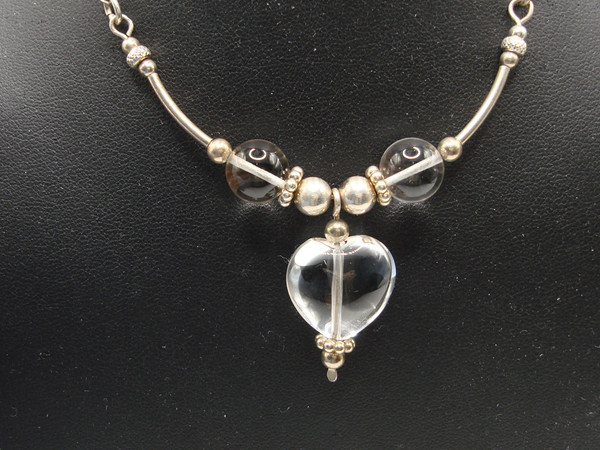 Vintage Sterling Silver Smoky Quartz Heart Pendant Necklace | 925 Silver, 17+5 Inch