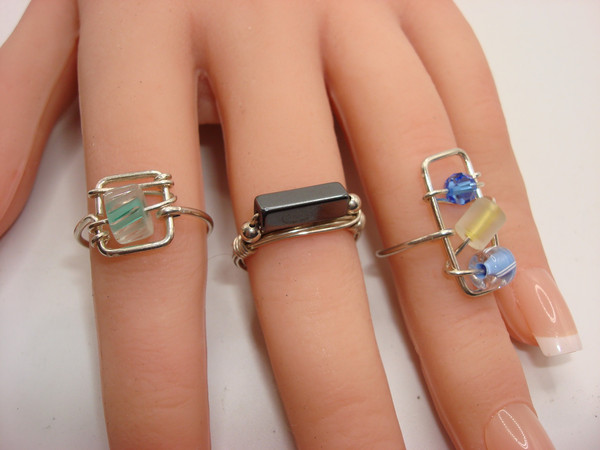 Vintage Sterling Silver Wire Wrapped Rings Set of 3 - Size 4.5 & 6