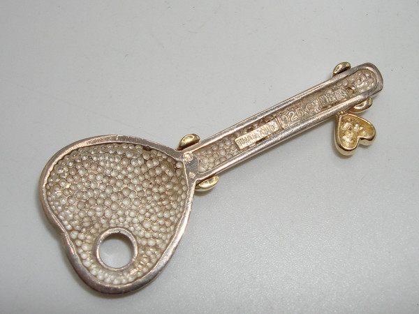 Vintage Sterling Silver & 14K Gold Heart Key Pin - Handcrafted Jewelry