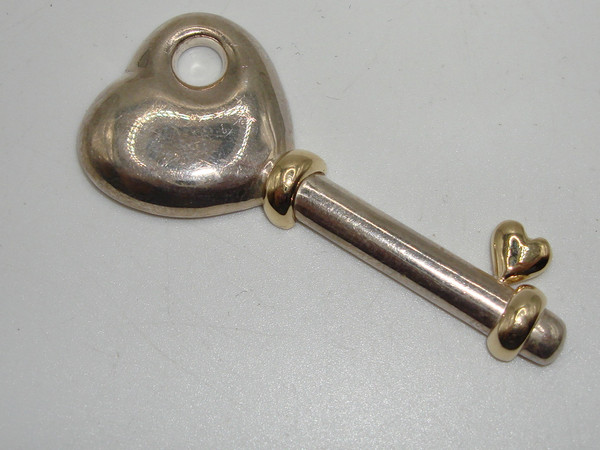 Vintage Sterling Silver & 14K Gold Heart Key Pin - Handcrafted Jewelry