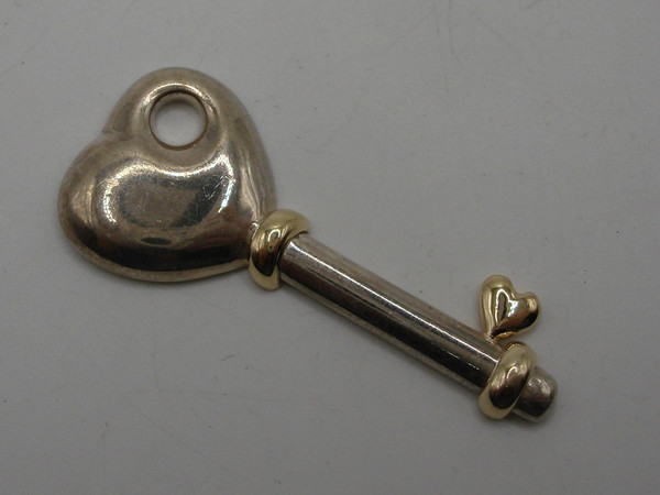 Vintage Sterling Silver & 14K Gold Heart Key Pin - Handcrafted Jewelry