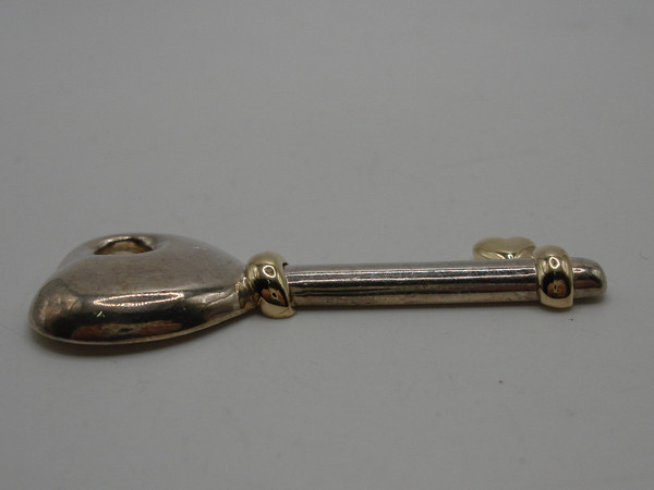Vintage Sterling Silver & 14K Gold Heart Key Pin - Handcrafted Jewelry