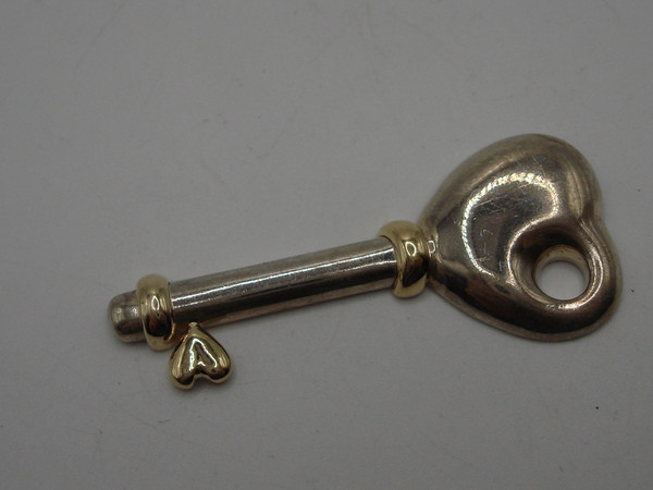 Vintage Sterling Silver & 14K Gold Heart Key Pin - Handcrafted Jewelry